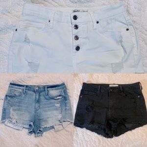 Set of Three: High Rise Distressed Jean Shorts